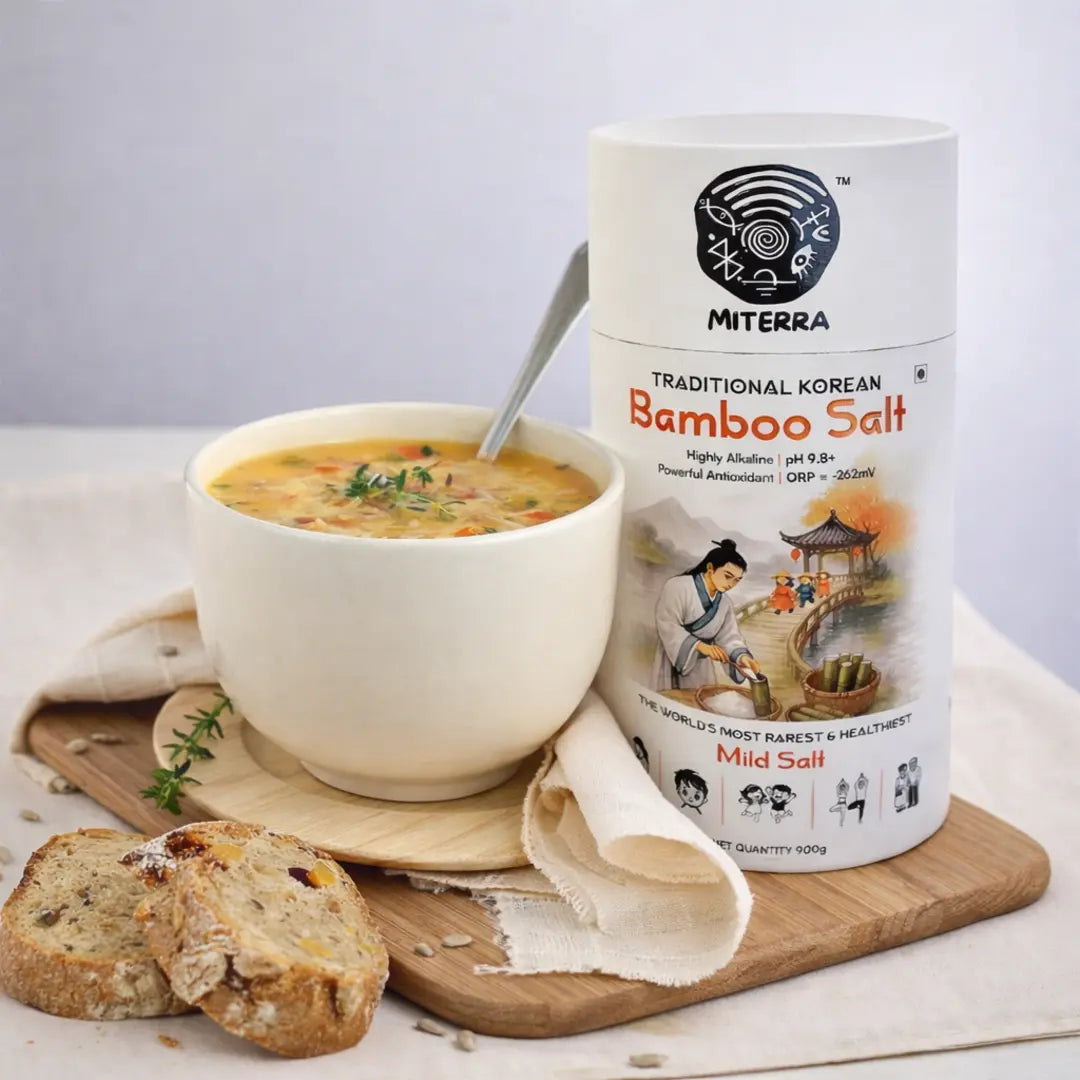 Miterra Bamboo Salt | 400g | Iodised Salt | 2 Times Roasted in bamboo & clay | Mild Salt | Mineral-rich | Alkaline Salt | Antioxidant-rich | Daily Cooking Salt