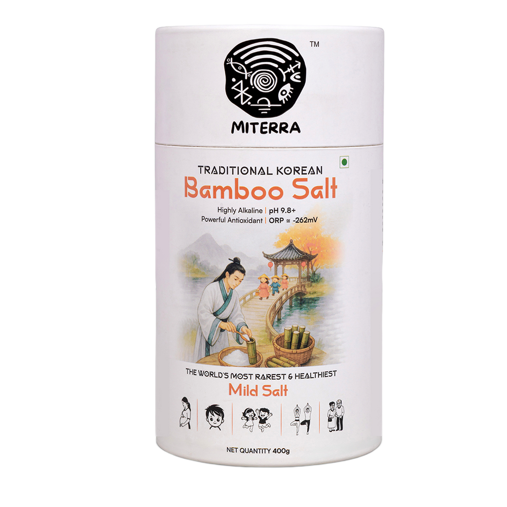 Miterra Bamboo Salt | 400g | Iodised Salt | 2 Times Roasted in bamboo & clay | Mild Salt | Mineral-rich | Alkaline Salt | Antioxidant-rich | Daily Cooking Salt