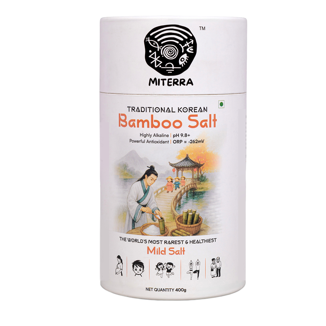 Miterra Bamboo Salt | 400g | Iodised Salt | 2 Times Roasted in bamboo & clay | Mild Salt | Mineral-rich | Alkaline Salt | Antioxidant-rich | Daily Cooking Salt