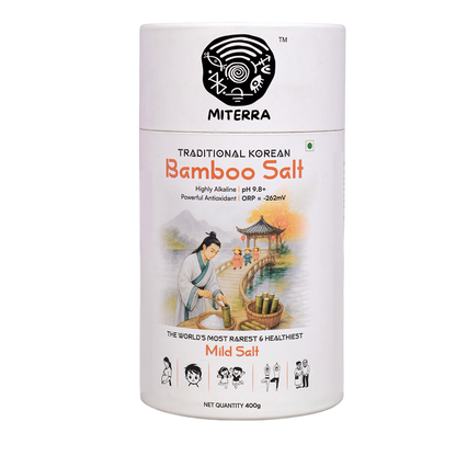 Miterra Bamboo Salt | 400g | Iodised Salt | 2 Times Roasted in bamboo & clay | Mild Salt | Mineral-rich | Alkaline Salt | Antioxidant-rich | Daily Cooking Salt