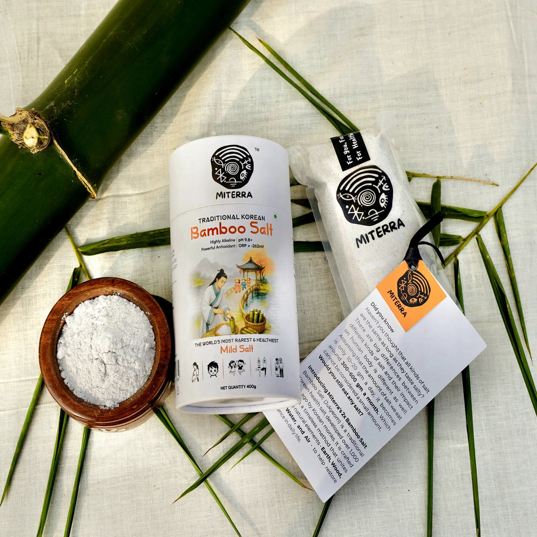 Miterra Bamboo Salt | 400g | Iodised Salt | 2 Times Roasted in bamboo & clay | Mild Salt | Mineral-rich | Alkaline Salt | Antioxidant-rich | Daily Cooking Salt